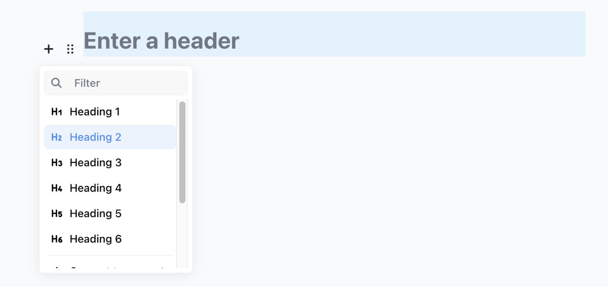 Screenshot showing the config options available when defining a header within an article