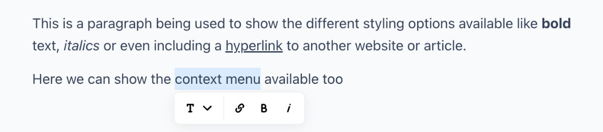 Screenshot showing the config options available when defining a paragraph within an article